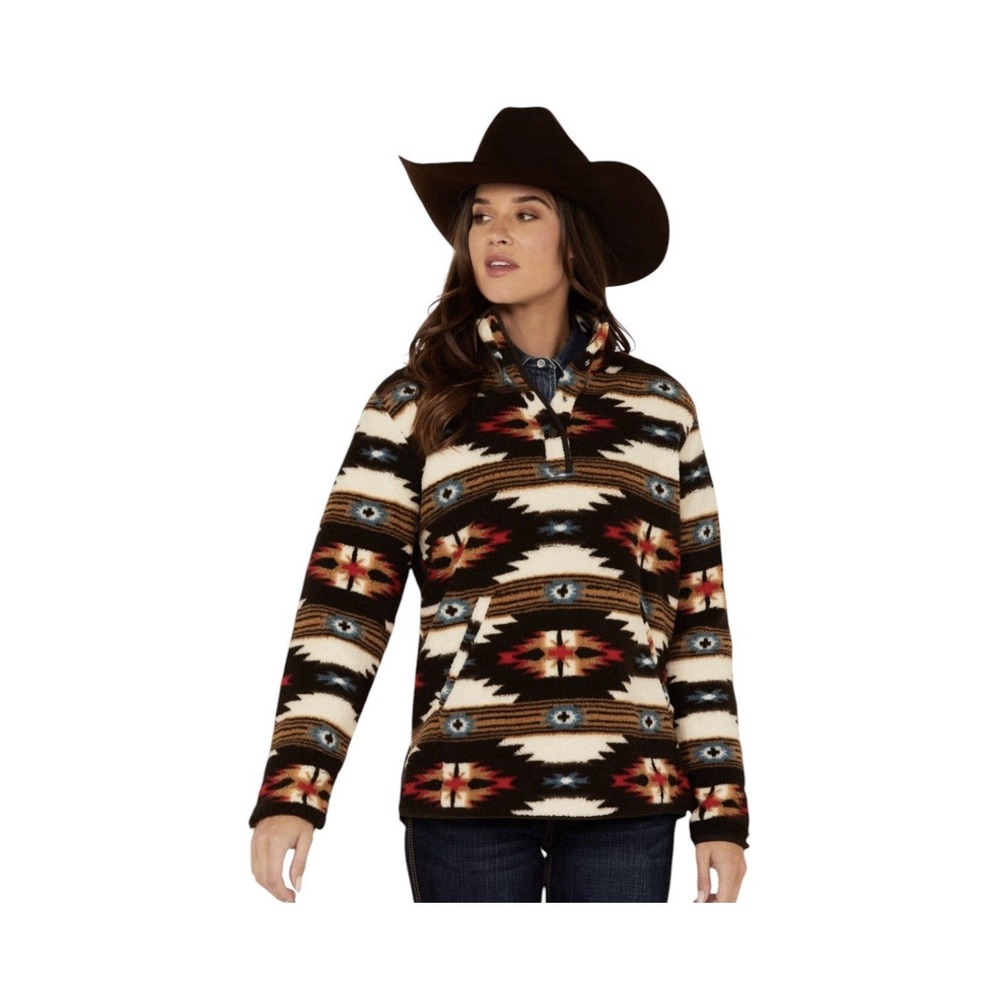 Wrangler Women's Sherpa Large Pullover Fleece Aztec Southwestern‎ Rodeo Cowgirl